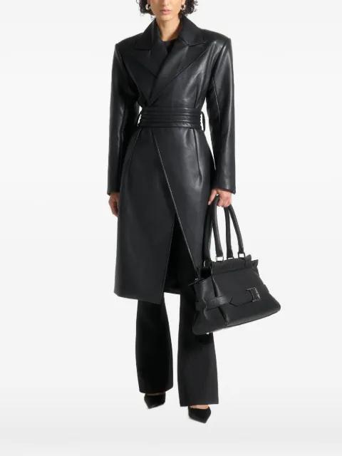 Malya in black asymmetrical belted coat by MANIERE DE VOIR