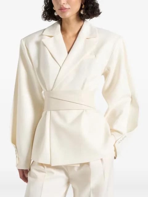 Marie in off white  twist-sleeve tailored blazer with belt by MANIERE DE VOIR