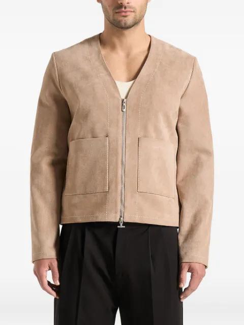 Maxime suede-effect zip jacket with contrast stitch by MANIERE DE VOIR