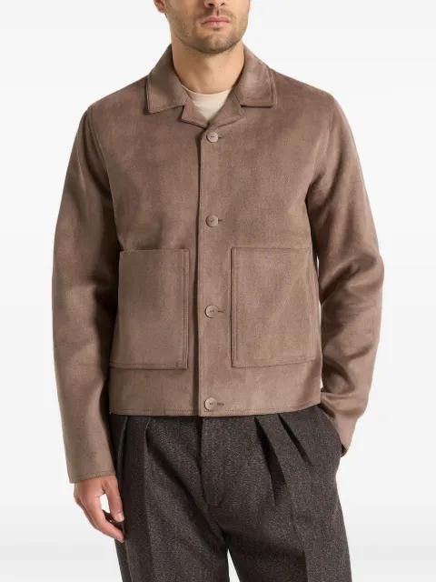 Michel suede-effect revere-collar taupe jacket by MANIERE DE VOIR