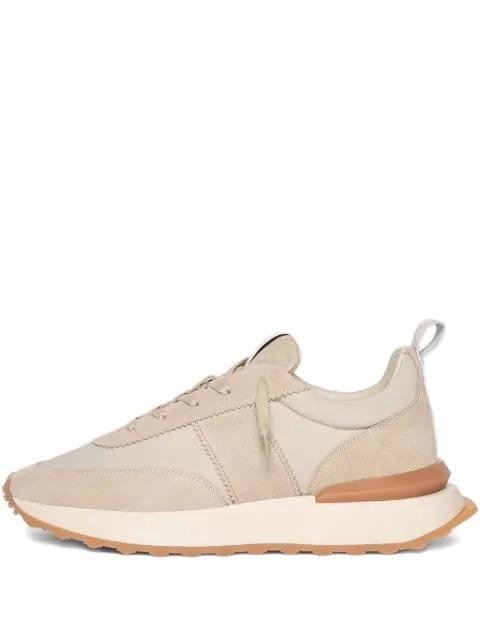 Monaco suede-paneled cream sneakers by MANIERE DE VOIR