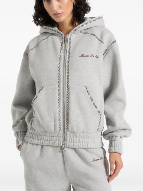 Ollie in light grey whipstitch raglan effect zip hoodie by MANIERE DE VOIR