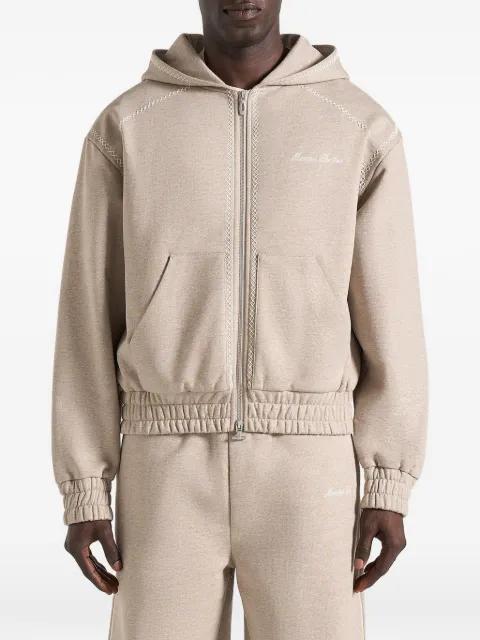 Ollie in taupe whipstitch raglan effect zip hoodie by MANIERE DE VOIR