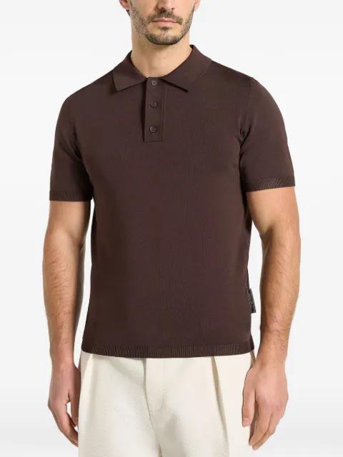 PL001 in brown luxe knitted polo top by MANIERE DE VOIR