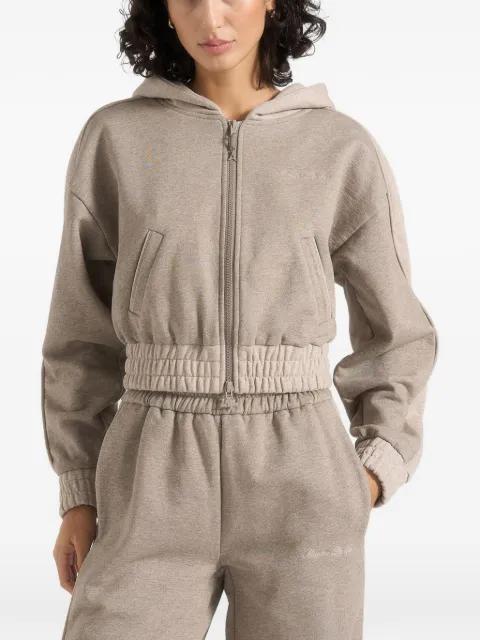 Rayna in taupe two-tone relaxed zip through hoodie by MANIERE DE VOIR