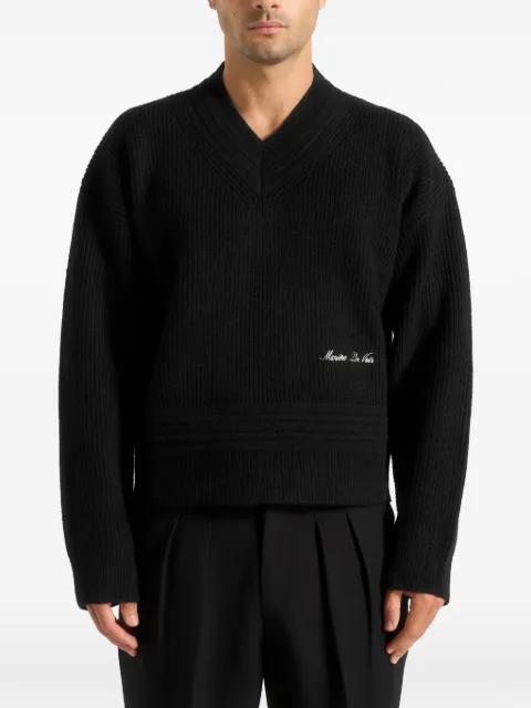 Remi in black V-neck Signature knit sweater by MANIERE DE VOIR