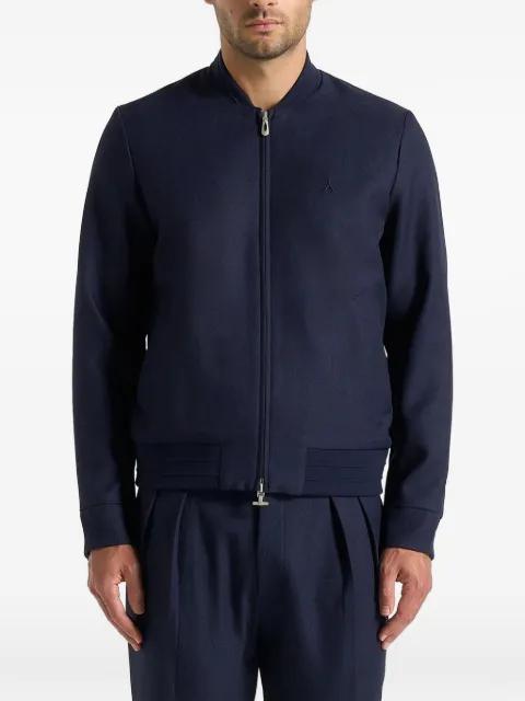 Sami in navy tailored bomber jacket by MANIERE DE VOIR