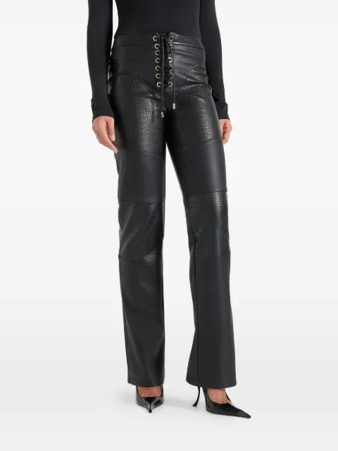 Seren croc-embossed lace-up straight trousers by MANIERE DE VOIR