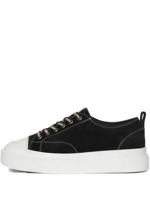 Vienna in black suede contrast-stitch sneakers by MANIERE DE VOIR