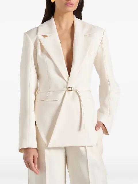 Yuna in off-white plunge tailored blazer with belt by MANIERE DE VOIR