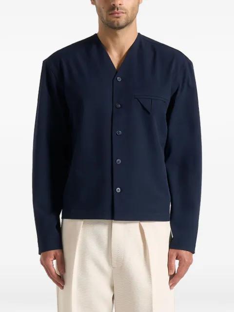 Zac boxy-fit v-neck long-sleeve blue shirt by MANIERE DE VOIR