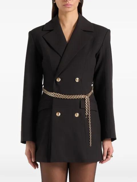 Zara in black double-breasted blazer dress with chain by MANIERE DE VOIR