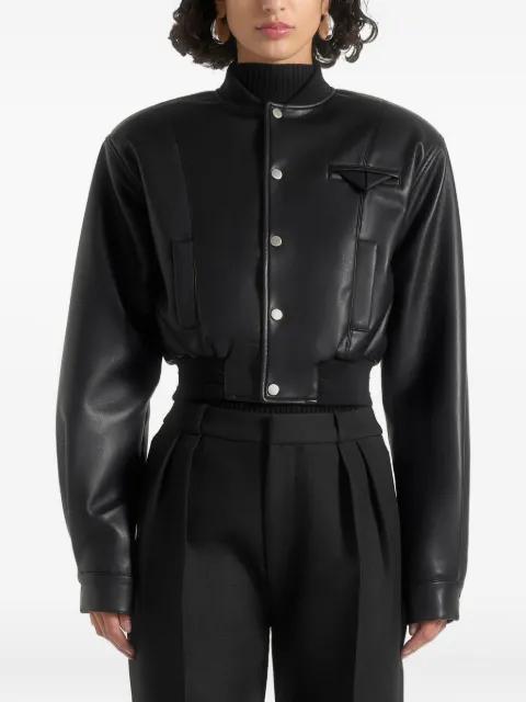 Zina faux-leather wide-shoulder black bomber jacket by MANIERE DE VOIR