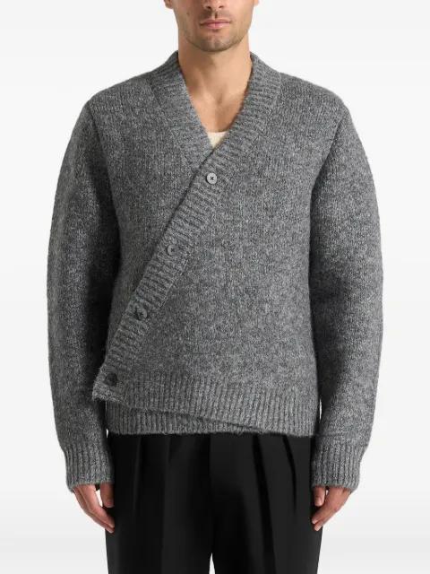 asymmetric brushed knit cardigan by MANIERE DE VOIR