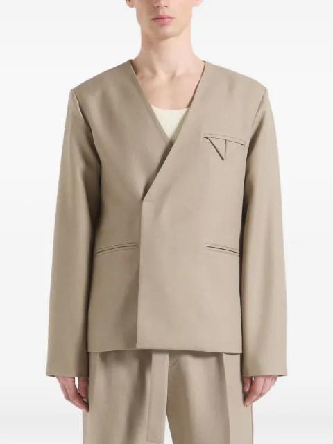 collarless double-breasted minimal blazer by MANIERE DE VOIR