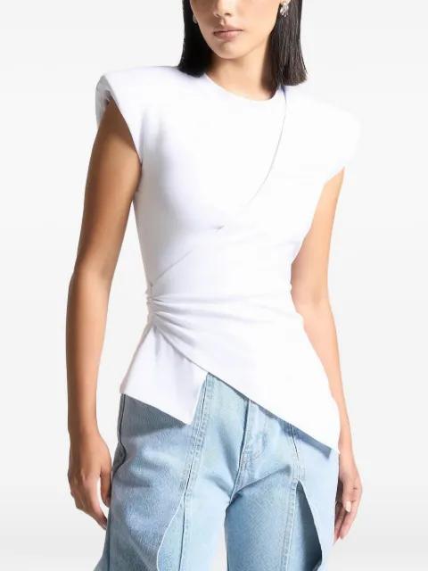 wide shoulder ruched waist top by MANIERE DE VOIR