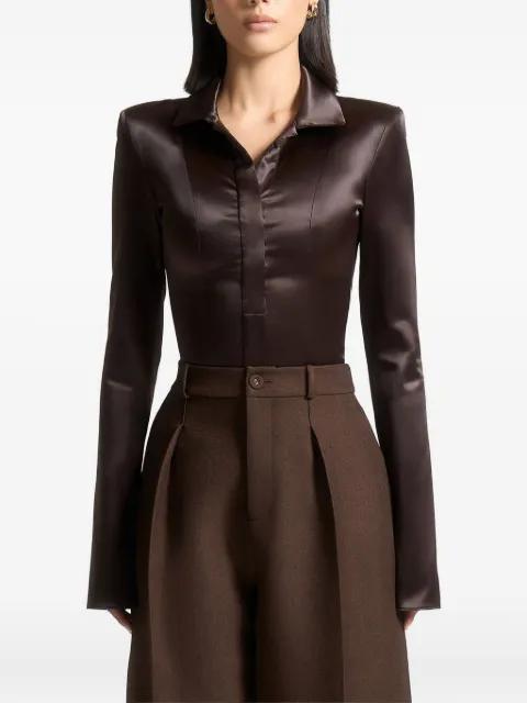 wide shoulder satin shirt bodysuit by MANIERE DE VOIR