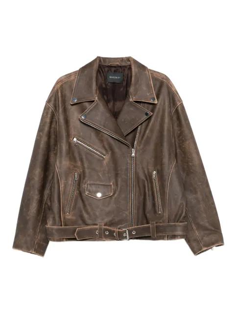 Kaisa belted-leather biker jacket by MANOKHI