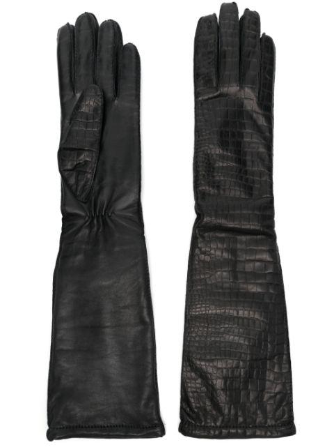 croc-effect long gloves by MANOKHI