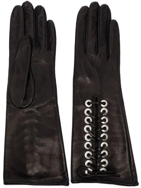 lace-up leather gloves by MANOKHI