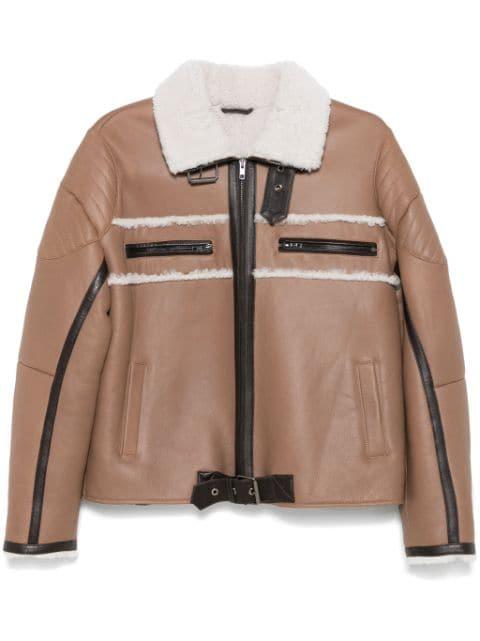 shearling-detail leather jacket by MANOKHI