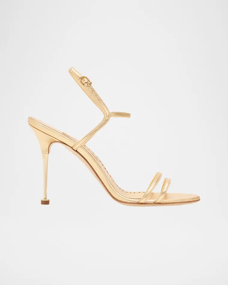 105mm Ciagapla Metallic Leather Sandals by MANOLO BLAHNIK