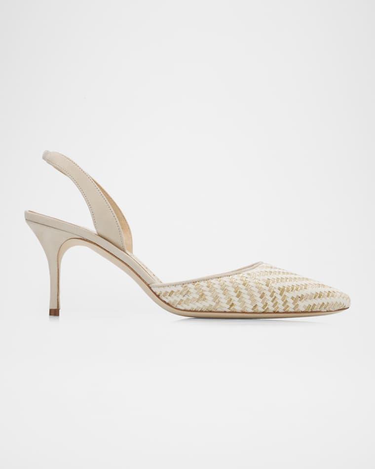 50mm Carolyne Woven Kitten-Heel Halter Pumps by MANOLO BLAHNIK