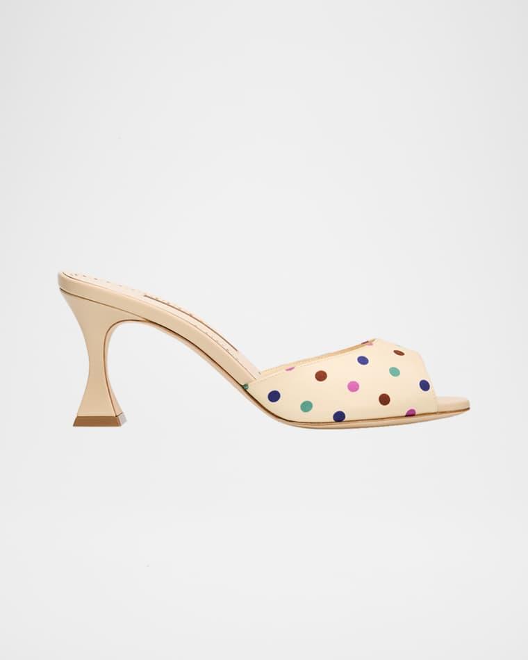 50mm Jadaron Polka-Dot Twill Mules by MANOLO BLAHNIK