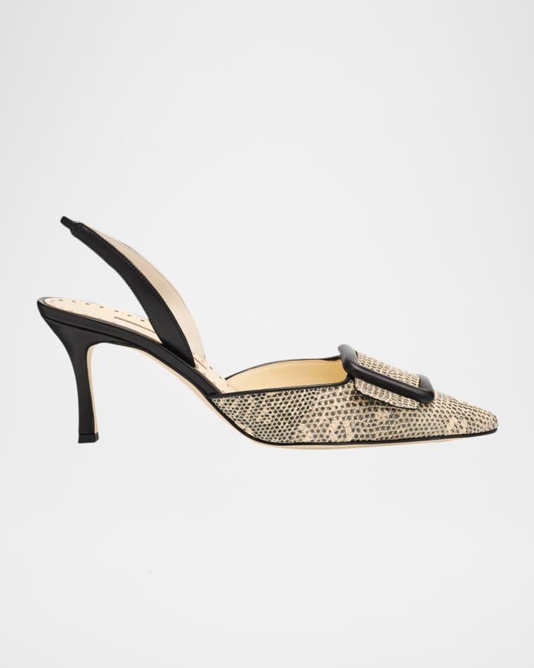 70mm Mayslibi Embossed Leather Slingback Pumps by MANOLO BLAHNIK