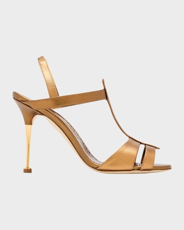 70mm Retaux Metallic Leather Sandals by MANOLO BLAHNIK
