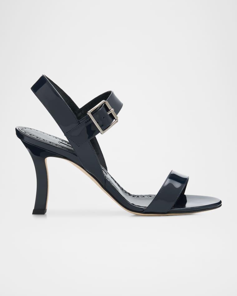 90mm Patent Leather Ankle-Strap Sandals by MANOLO BLAHNIK