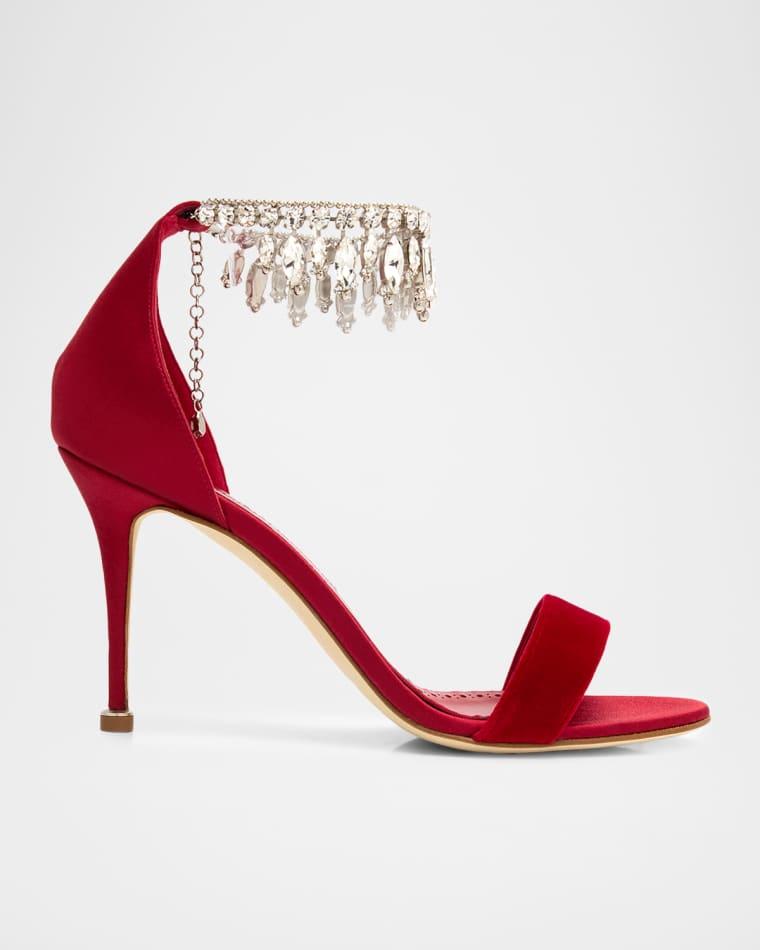 90mm Tulisan Embellished Velvet Sandals by MANOLO BLAHNIK