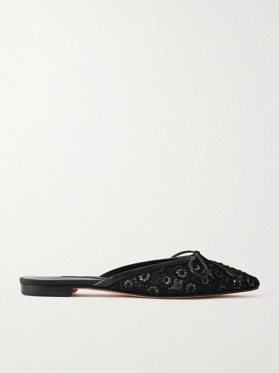 Ballerimu bow-detailed leather-trimmed lace flats by MANOLO BLAHNIK