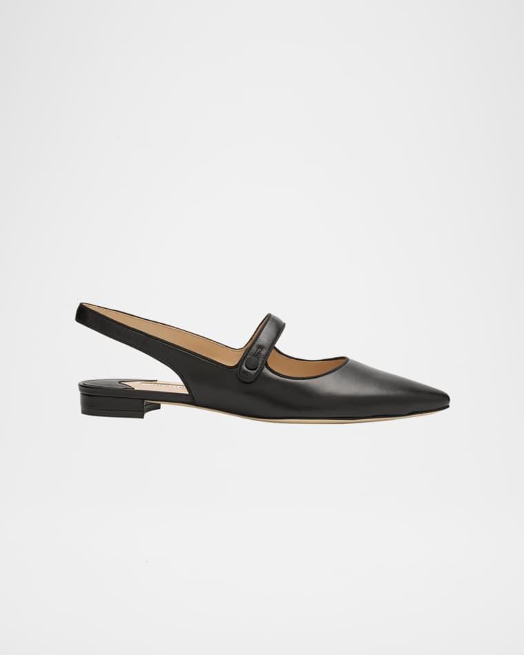 Campari Leather Mary Jane Slingback Flats by MANOLO BLAHNIK