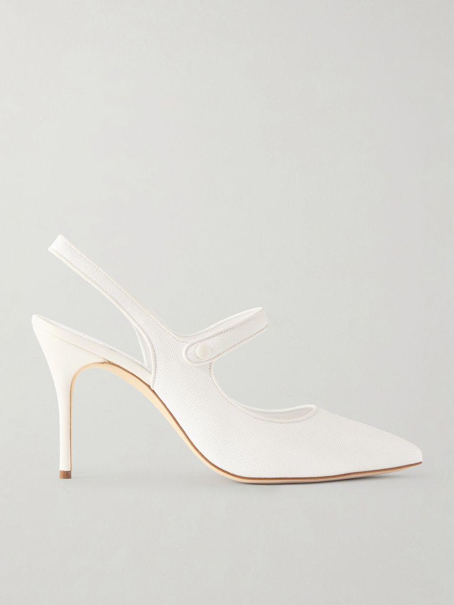 Camparisli 90 leather-trimmed raffia Mary Jane slingback pumps by MANOLO BLAHNIK