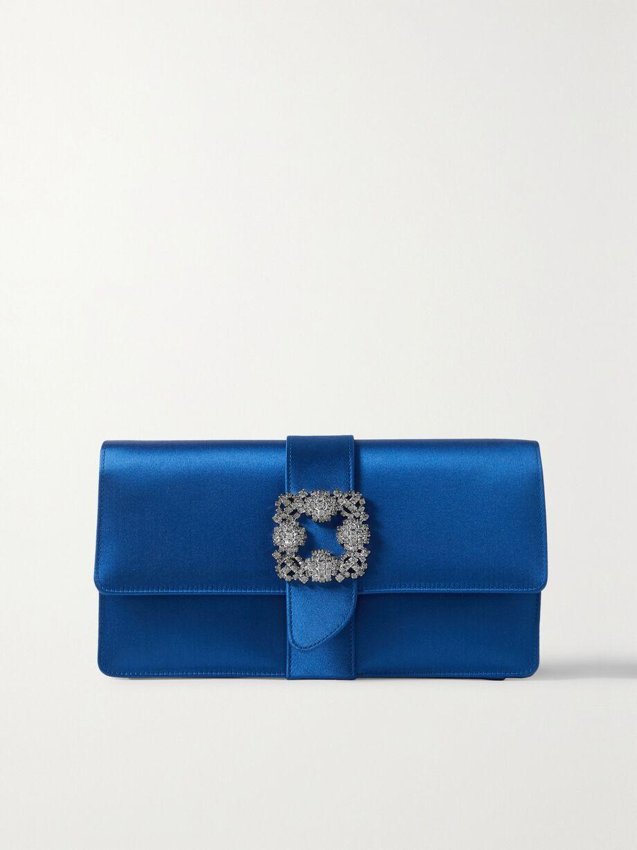 Capri crystal-embellished satin clutch by MANOLO BLAHNIK