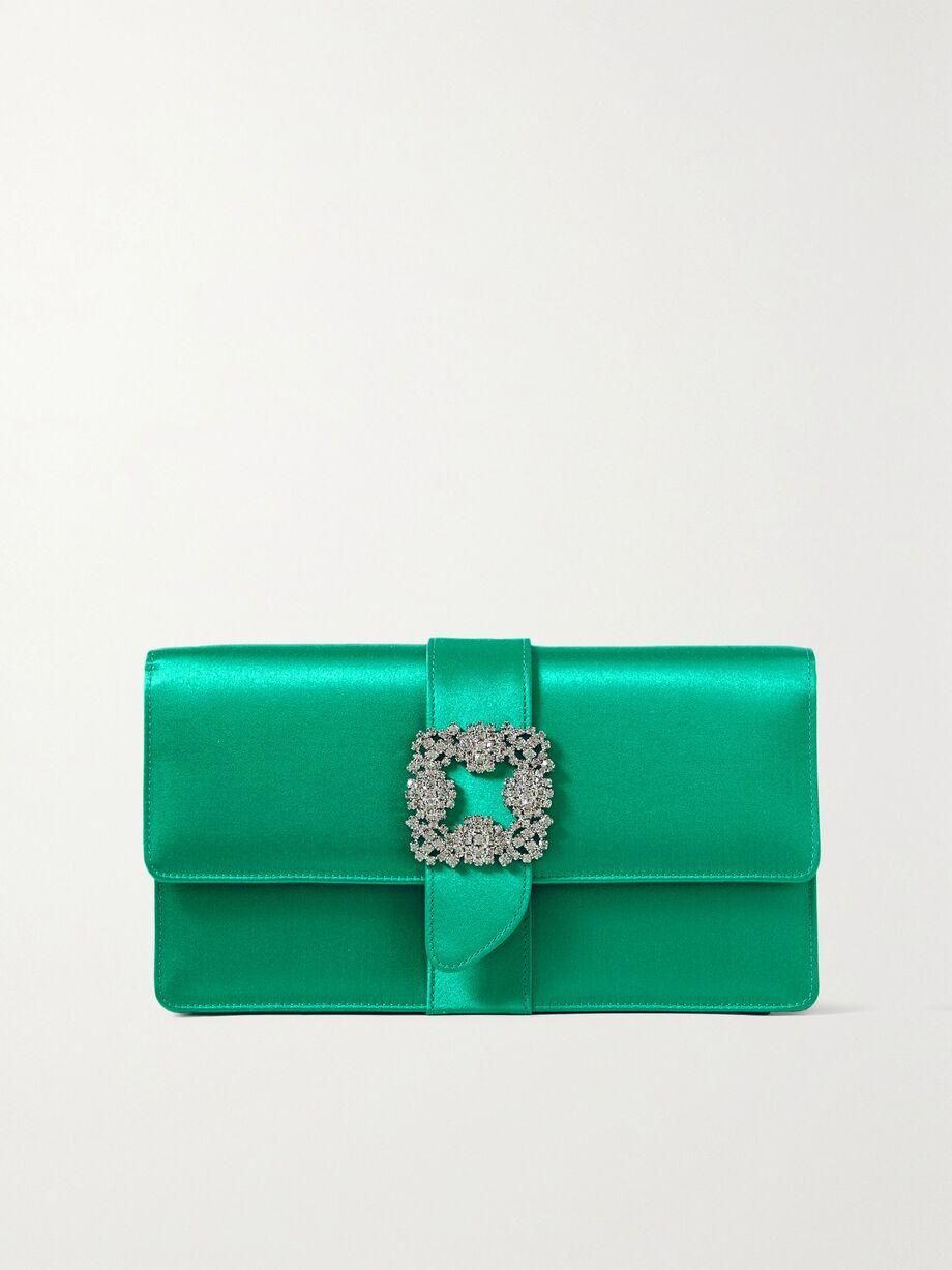 Capri crystal-embellished satin clutch by MANOLO BLAHNIK