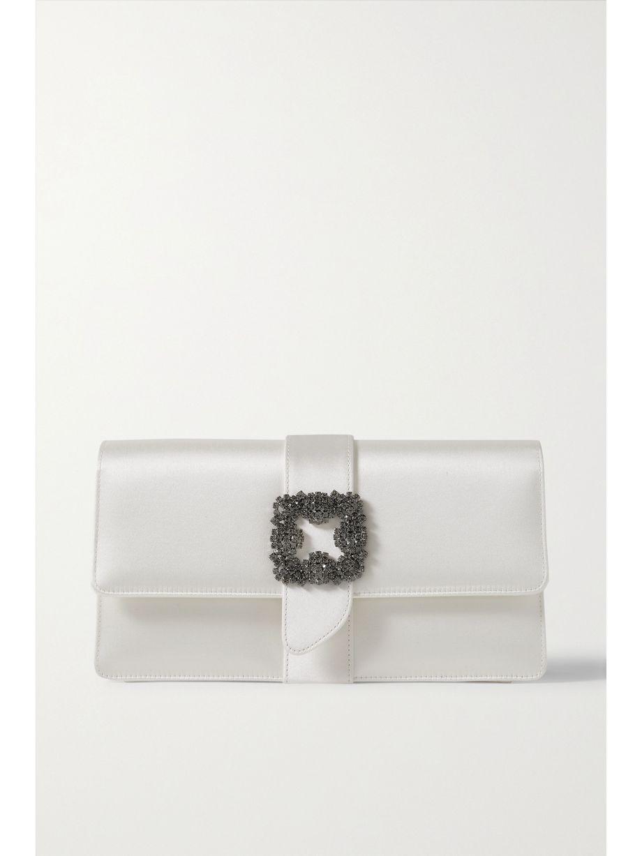 Capri crystal-embellished satin clutch by MANOLO BLAHNIK