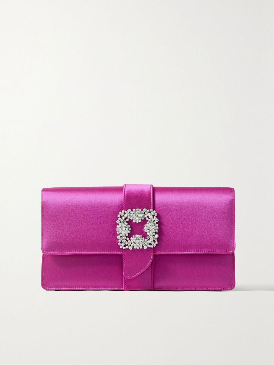 Capri crystal-embellished satin clutch by MANOLO BLAHNIK