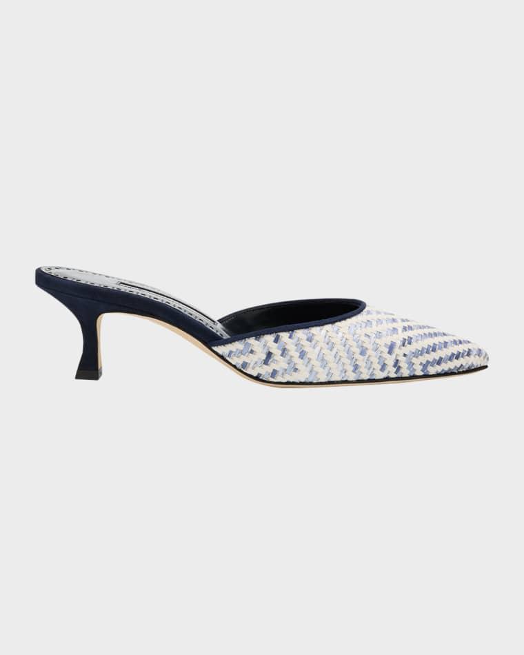 Carolyne Metallic Woven Kitten-Heel Mules by MANOLO BLAHNIK