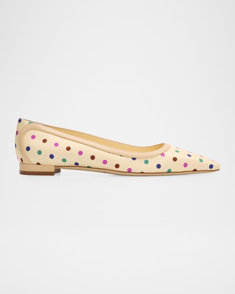 Filotas Polka-Dot Twill Ballerina Flats by MANOLO BLAHNIK