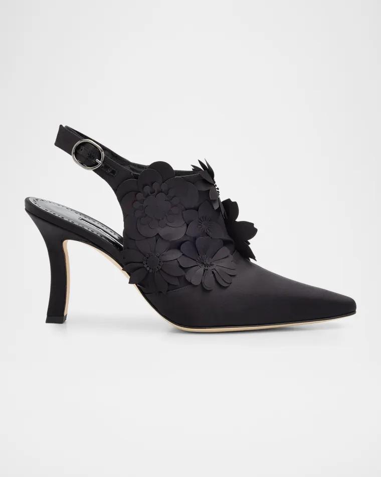 Flower Crepe Antigonid Slingback Pumps by MANOLO BLAHNIK