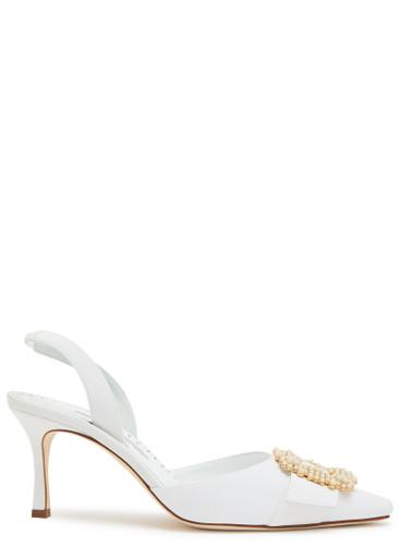 Gibsli 70 embellished crepe slingback pumps by MANOLO BLAHNIK