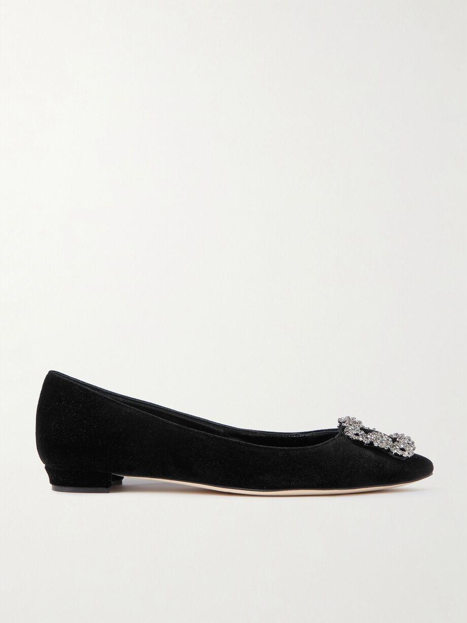 Hangisiflat embellished velvet point-toe flats by MANOLO BLAHNIK