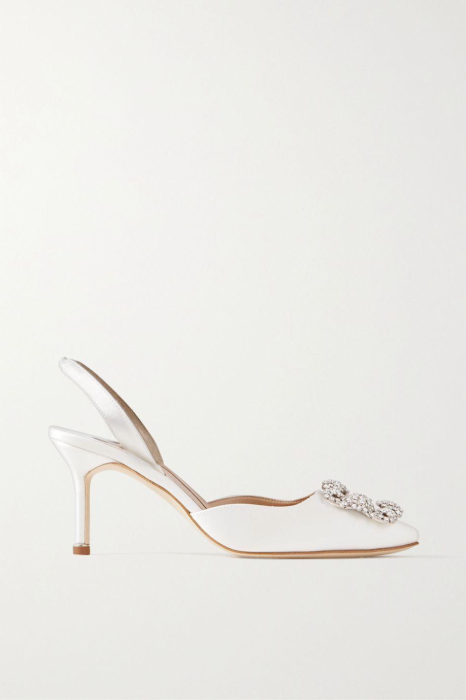 Hangisli 70 embellished satin slingback pumps by MANOLO BLAHNIK