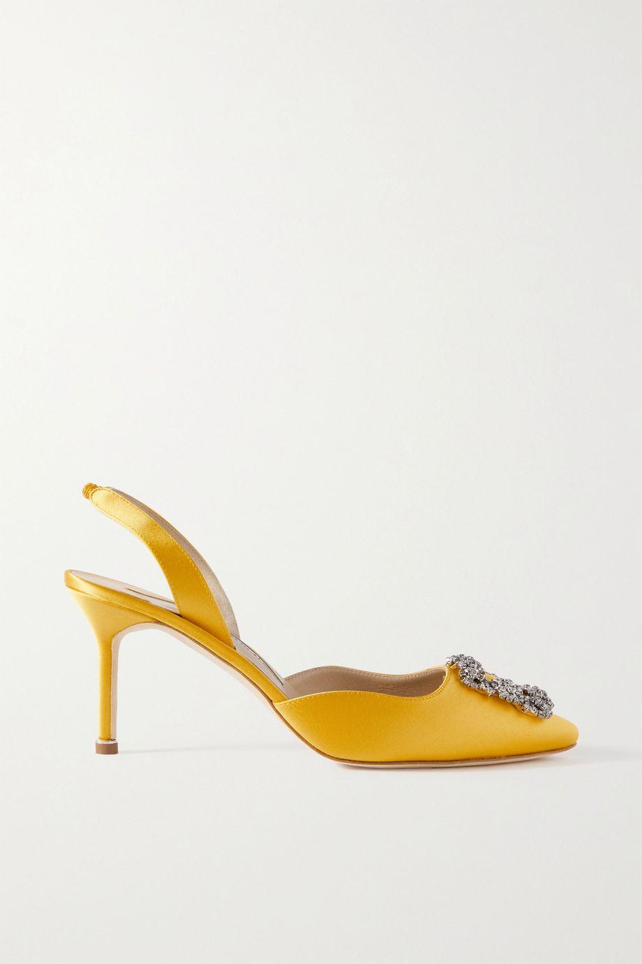 Hangisli 70 embellished satin slingback pumps by MANOLO BLAHNIK