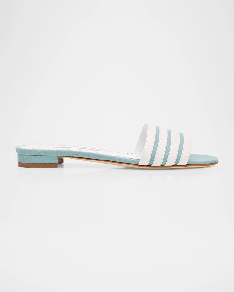 Kenitra Striped Linen & Leather Sandals by MANOLO BLAHNIK