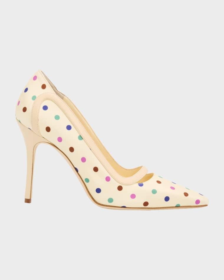 Labama 105mm Polka-Dot Silk Stiletto Pumps by MANOLO BLAHNIK