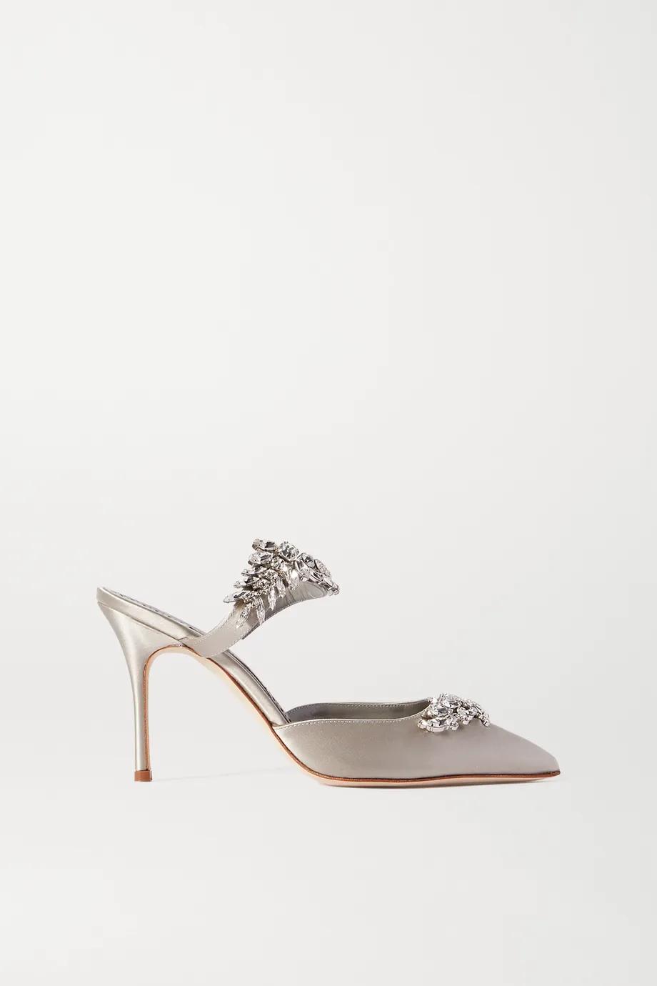 Lurum 90 crystal-embellished satin mules by MANOLO BLAHNIK