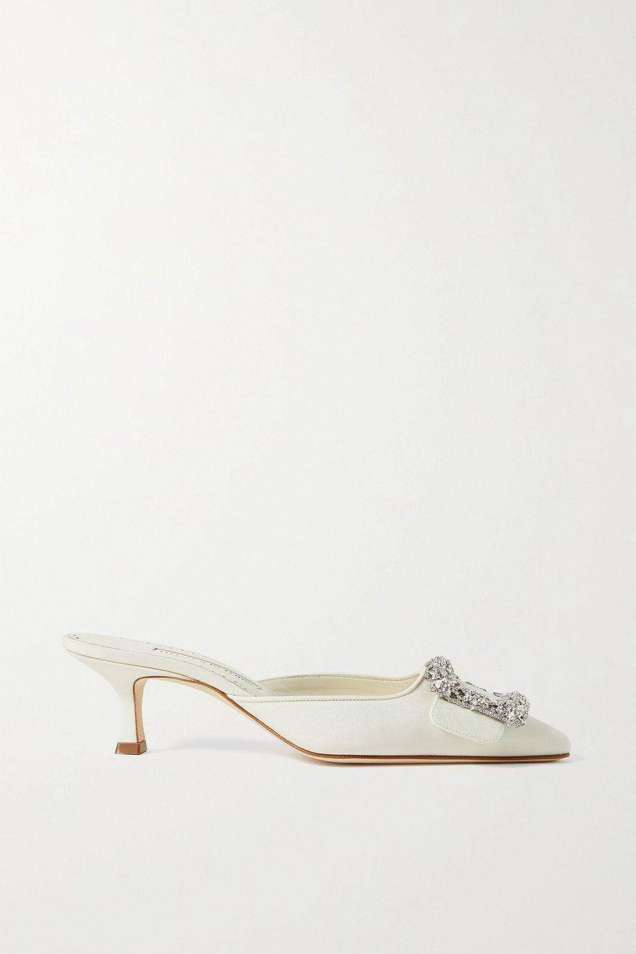 Maysale 50 buckled crepe de chine mules by MANOLO BLAHNIK